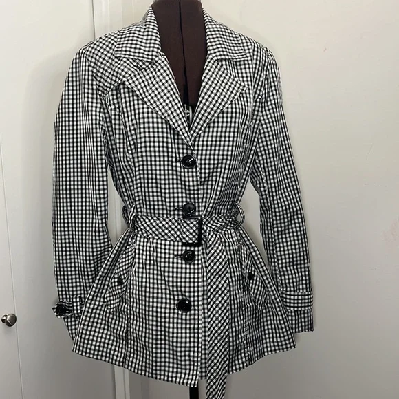 Checkered A-Line Mini Trench Coat or Mini Dress with tie sinch and 4 buttons - Picture 1 of 5